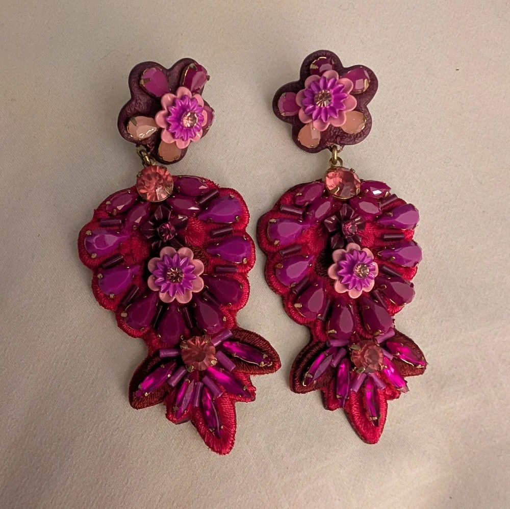 J.Crew Leather Backed Embroidered Earrings - Picture 6 of 6